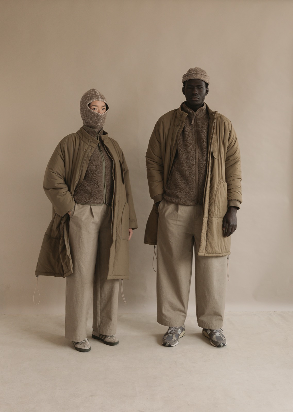 Satta AW24: knitted balaclava and olive shell jacket