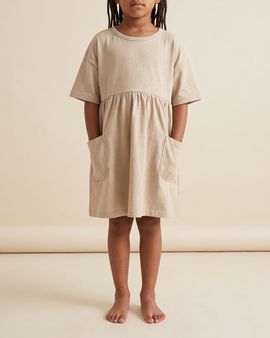 Stella McCartney Kids SS23 Gathered Smock Dress, on model