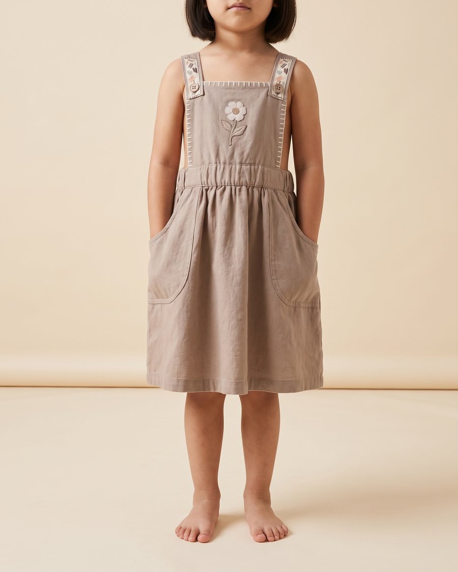 Stella McCartney Kids SS23 Appliqué Pinafore Dress, on model