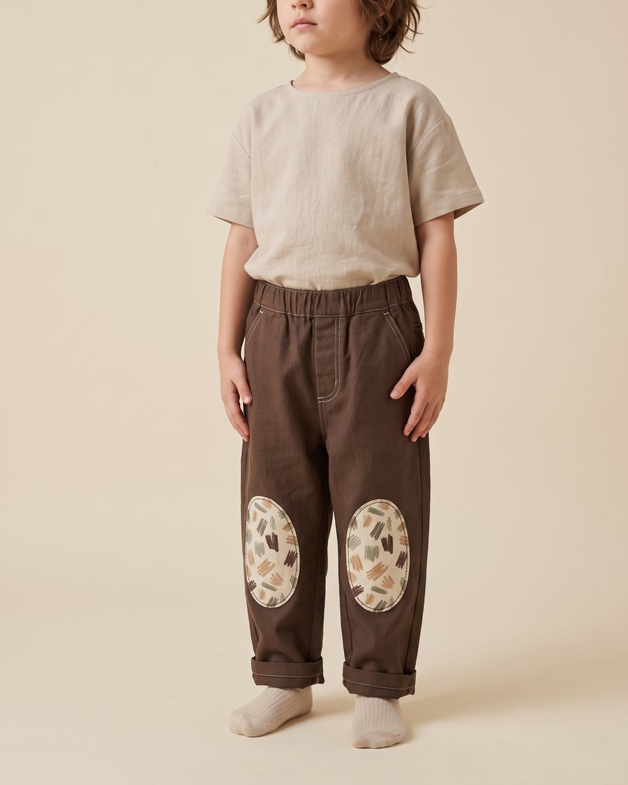 Stella McCartney Kids SS23 Knee Patch Barrel Trousers, on model