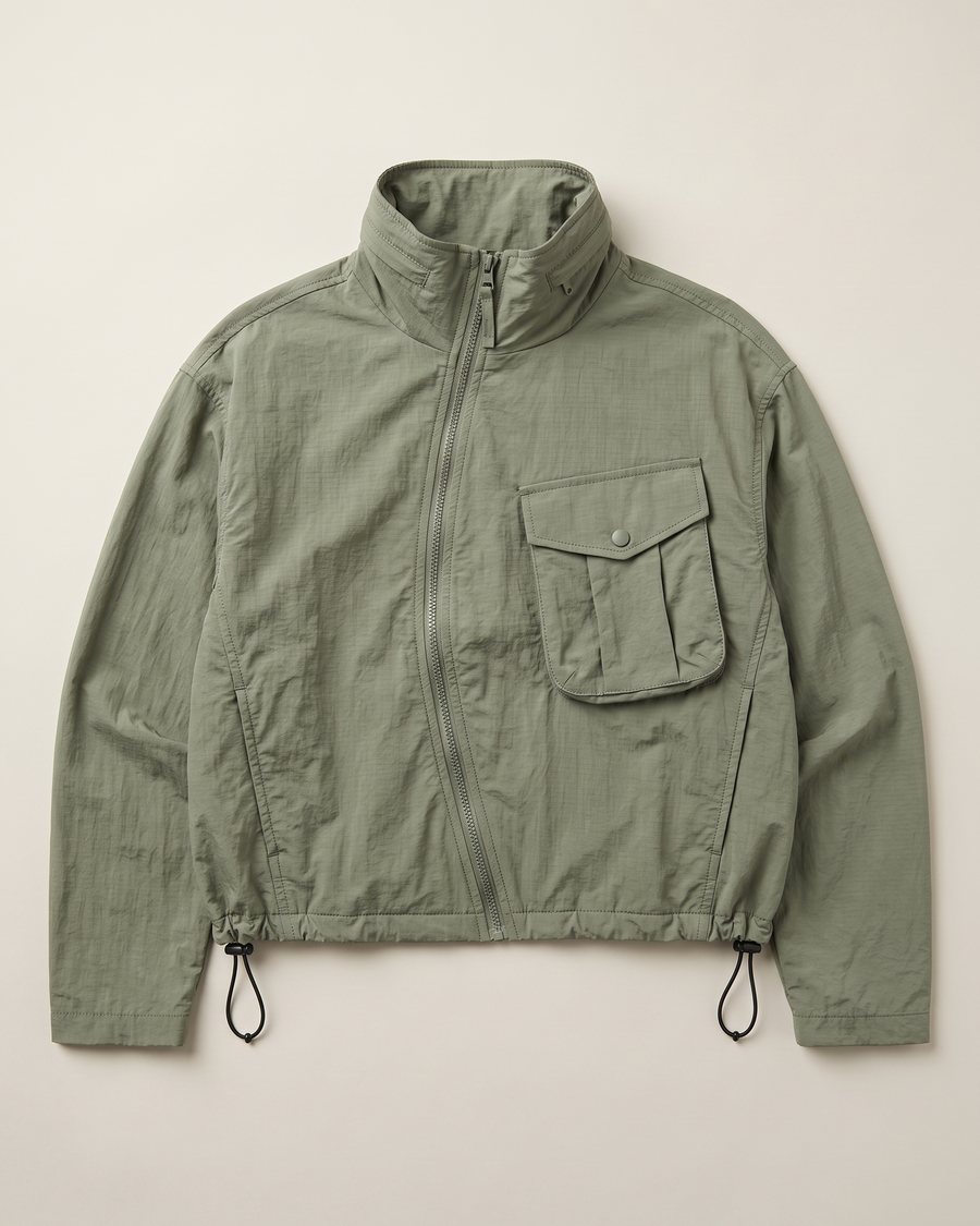 Menswear AW27 Asymmetrical Shell Wind Jacket, flat