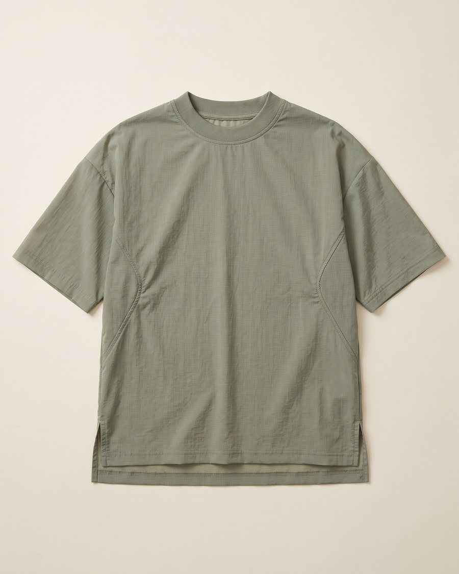 Menswear AW27 Panel Tee, flat
