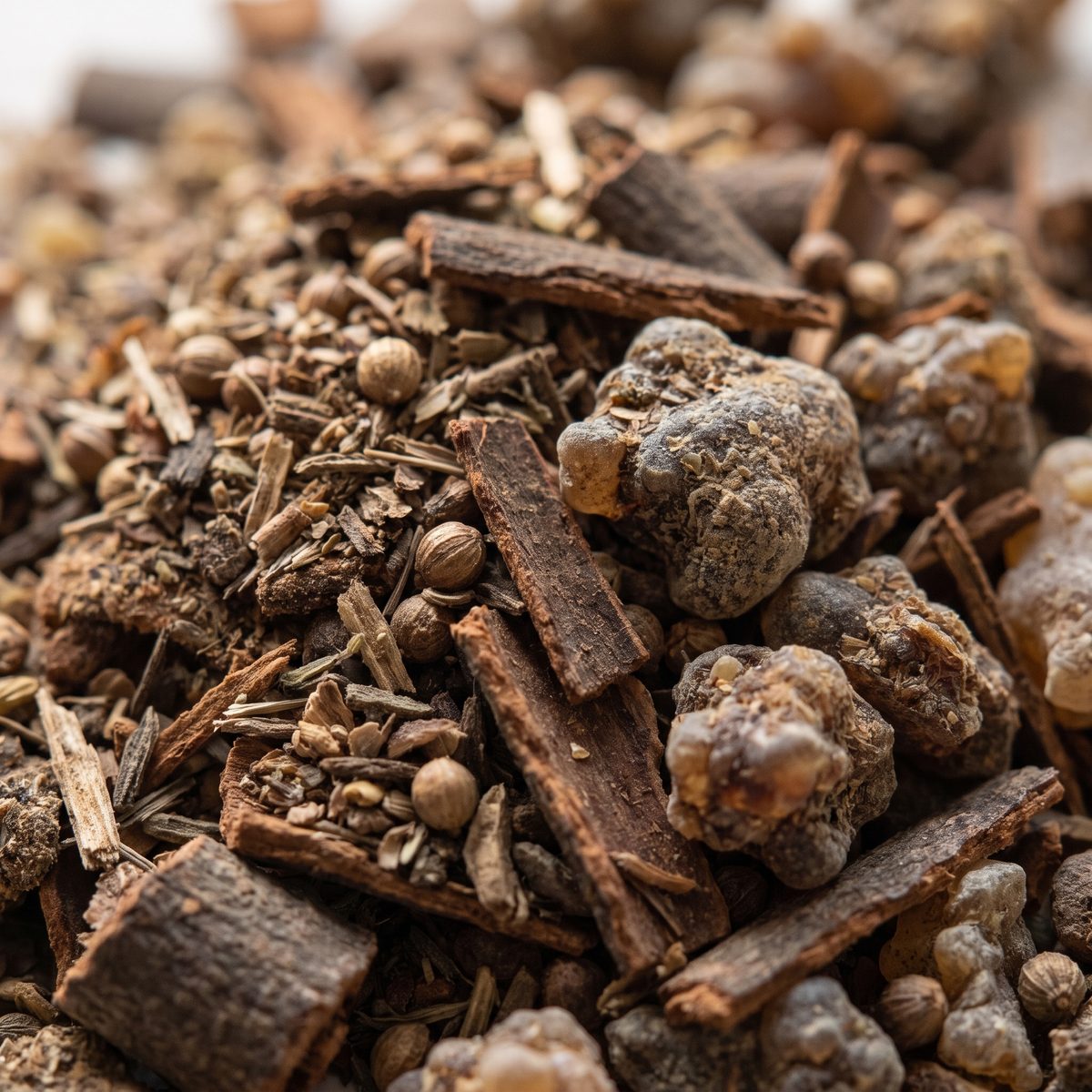 Close-up of himalayan barks and herbs