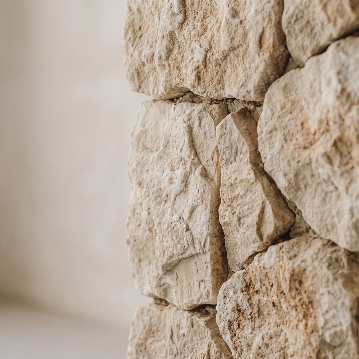 Close-up of stone-clad column