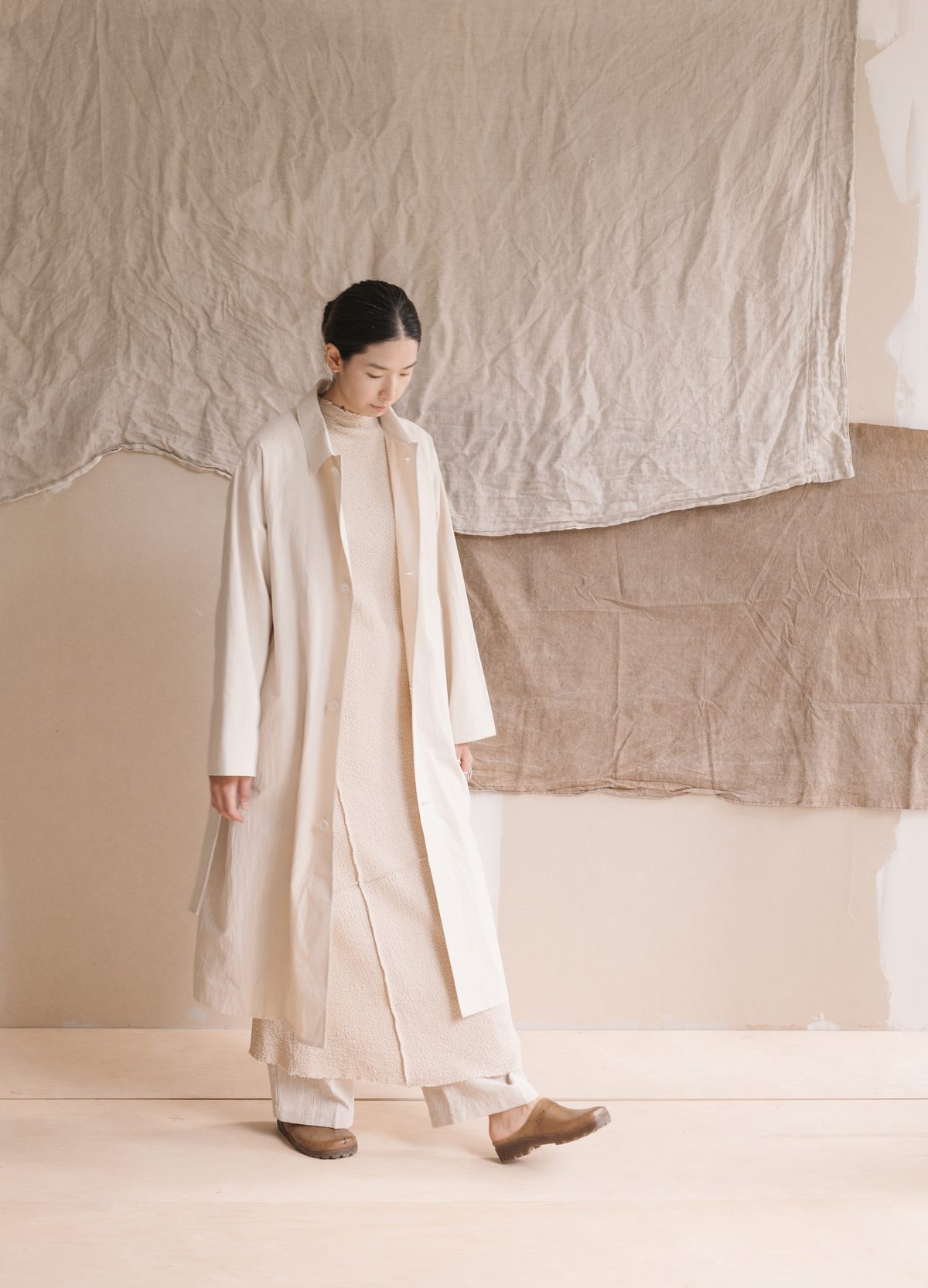 Satta SS25 womenswear: long ecru coat